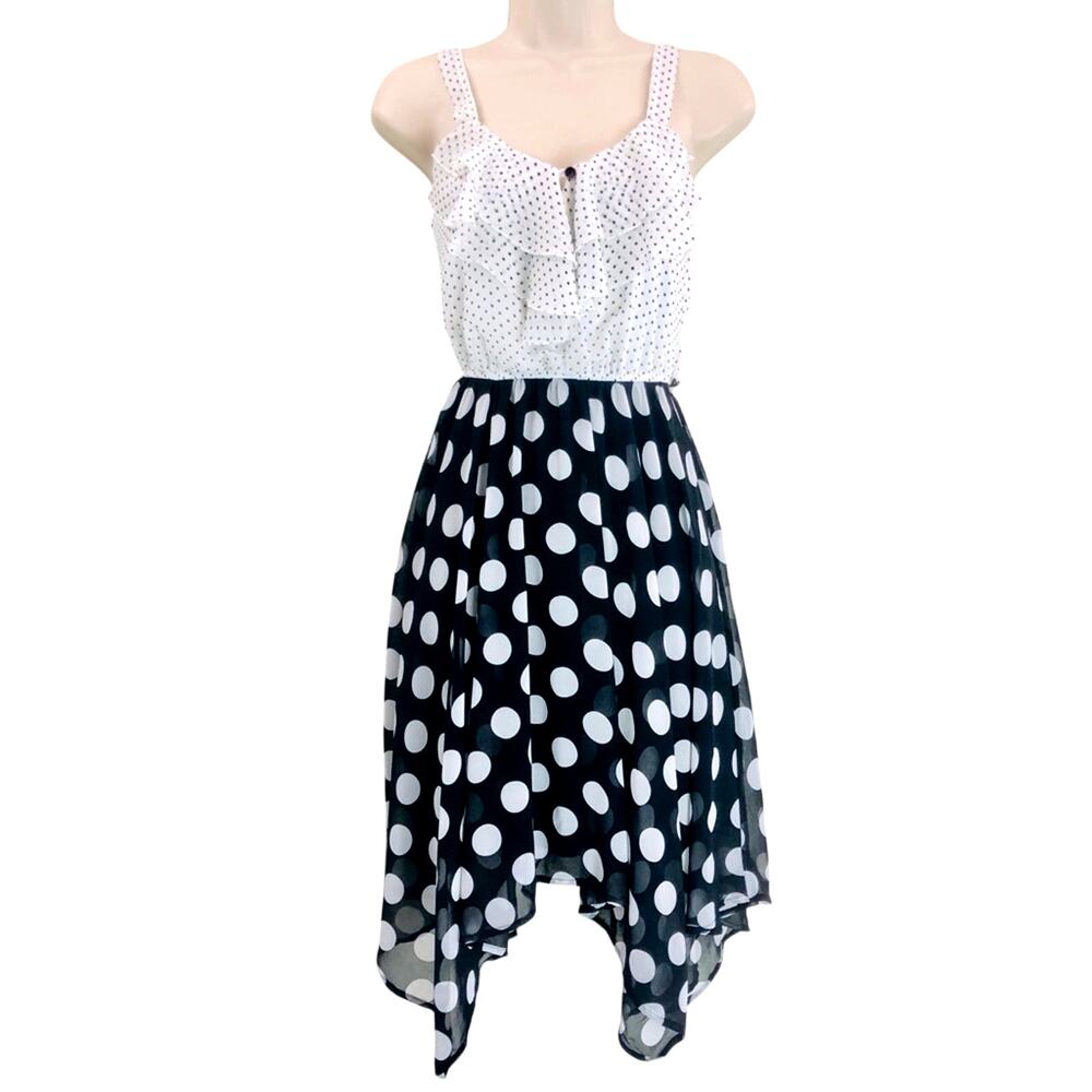 Maurices Fit & Flare Blue White Polka Dot Sundress Layered Handkerchief Hem